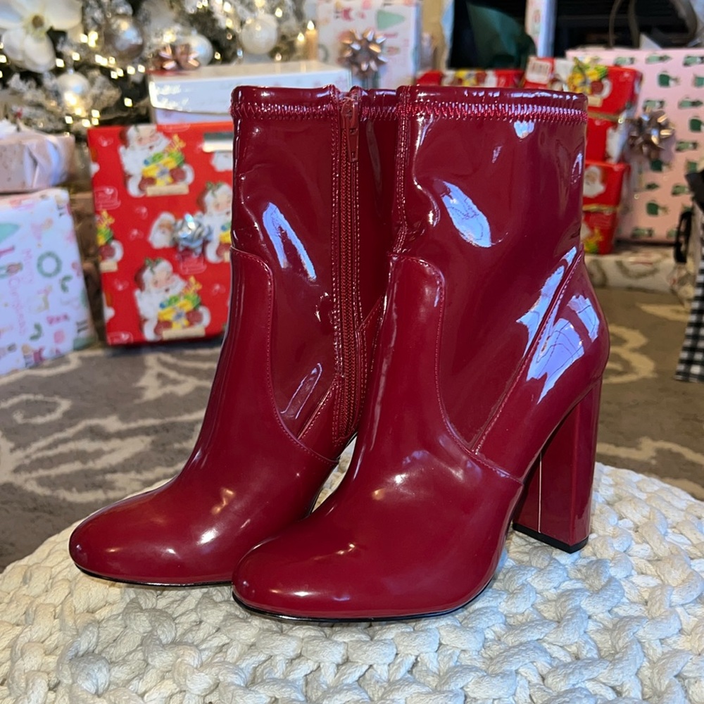 Red mid ankle booties